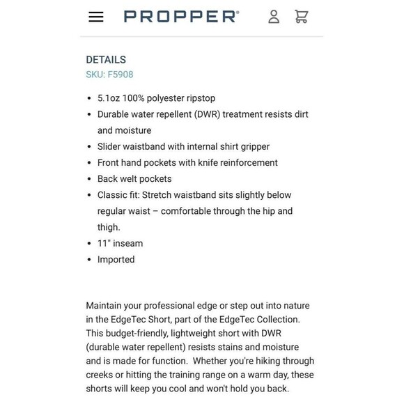 Propper® Khaki Edgetec Tactical Short  F5908 Men’s Size 56 - Picture 13 of 14